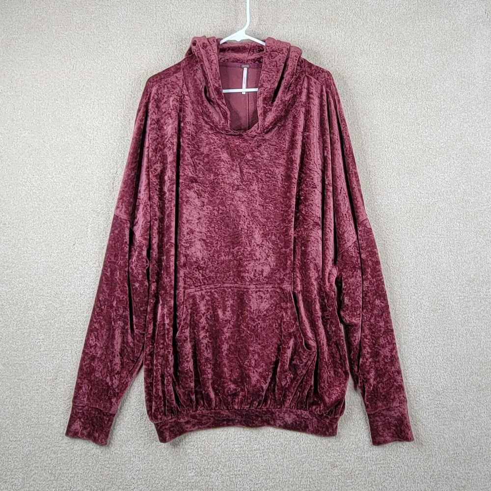 Free People | Oversized Velour Hoodie Maroon / Red Pullover Sweatshirt